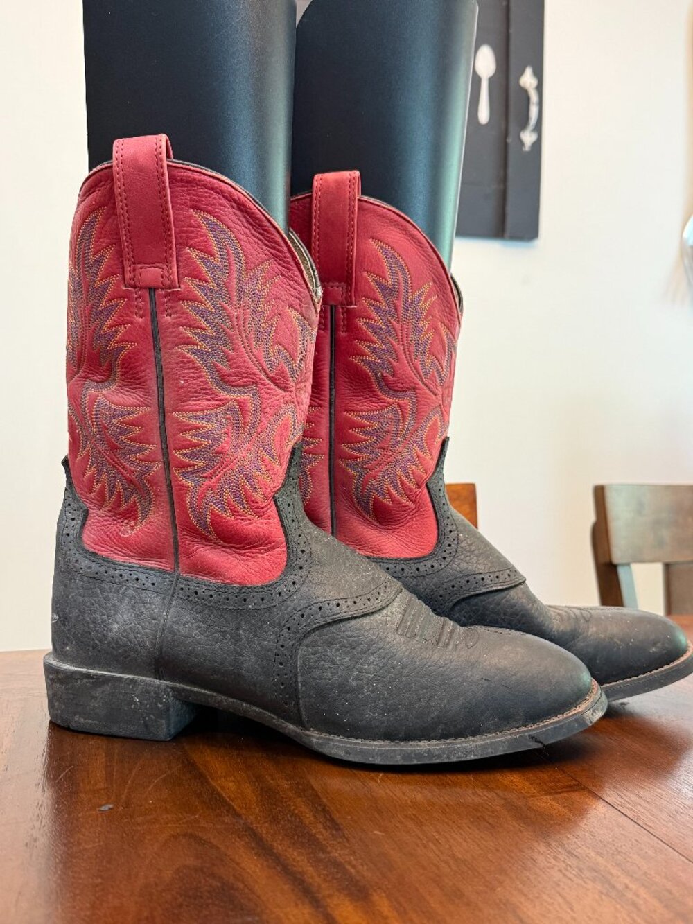 Ariat Mens 11D Black Red Leather Cowboy Boots Western Ranchcore Rodeo ATS 4244